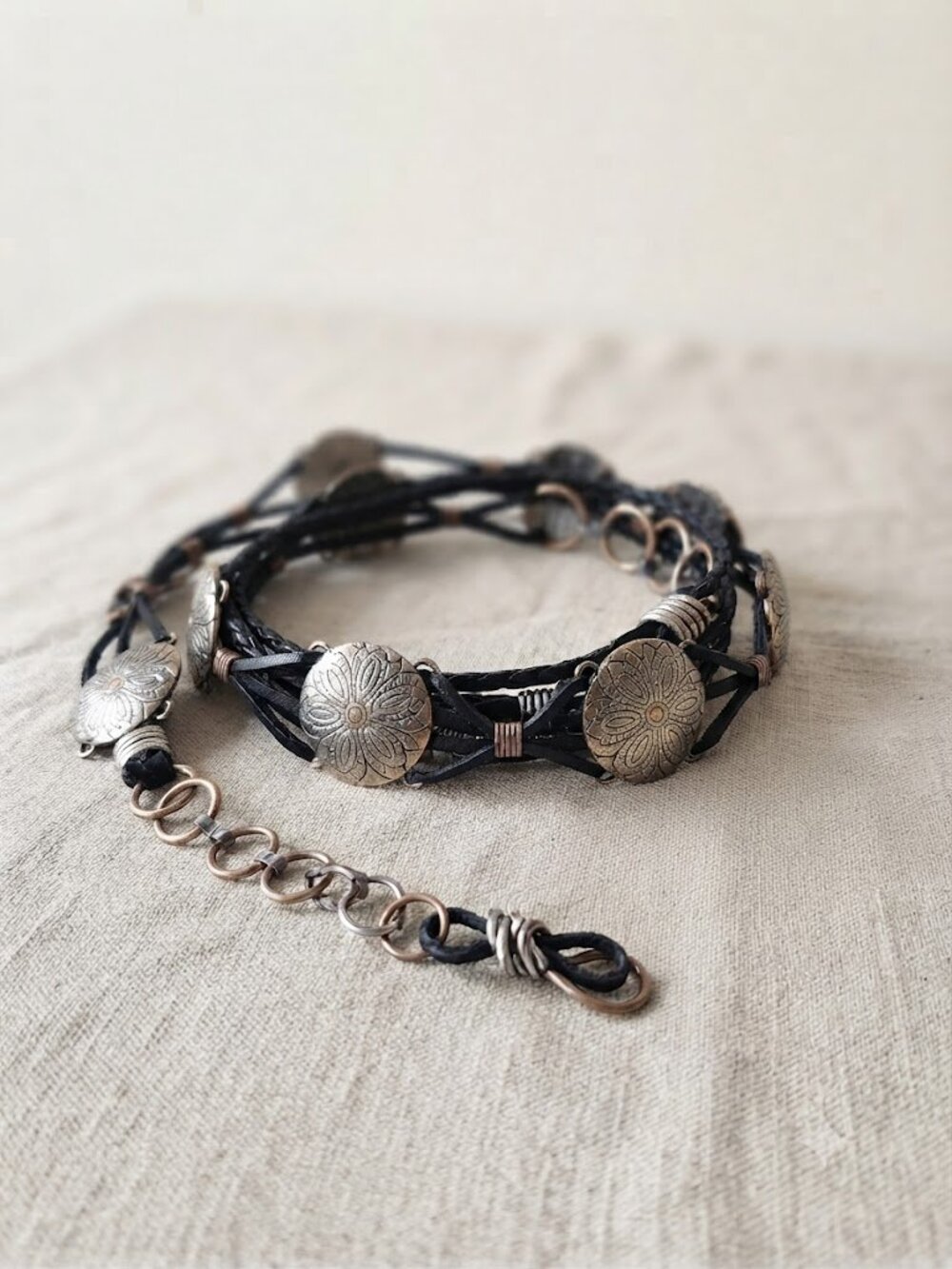 Black and Silver Bohemian Style Concho Belt